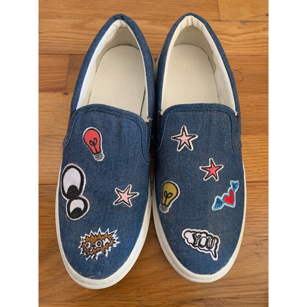 Zara Denim Patches Slip On Sneakers